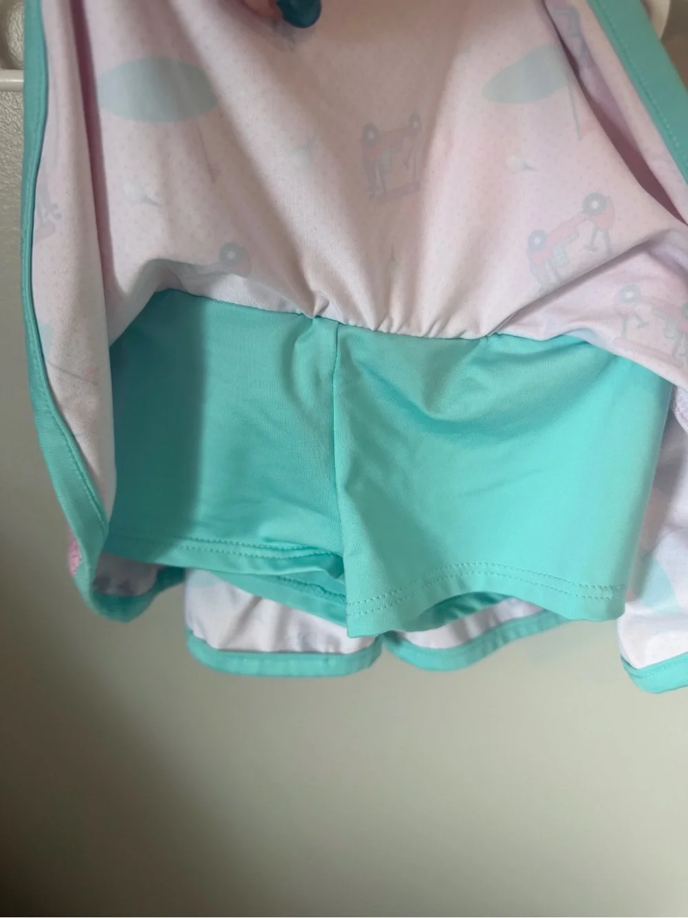 Set Girls 2T Skort Pink/Blue Golf Cart Polka Dot Print Elastic Waist